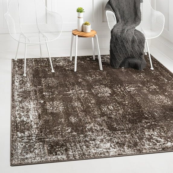 Unique Loom Sofia Collection Area Rug - Casino (6' 1" Square Brown/Ivory)