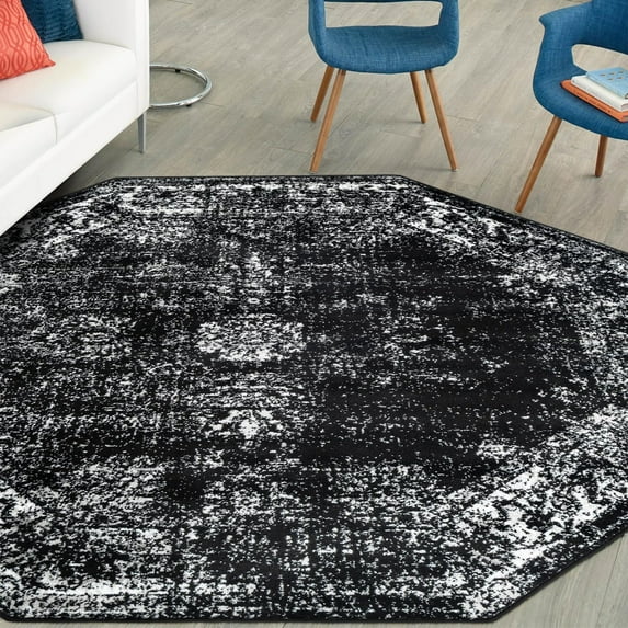 Unique Loom Sofia Collection Area Rug - Casino (7' 10" Octagon Black/Ivory)