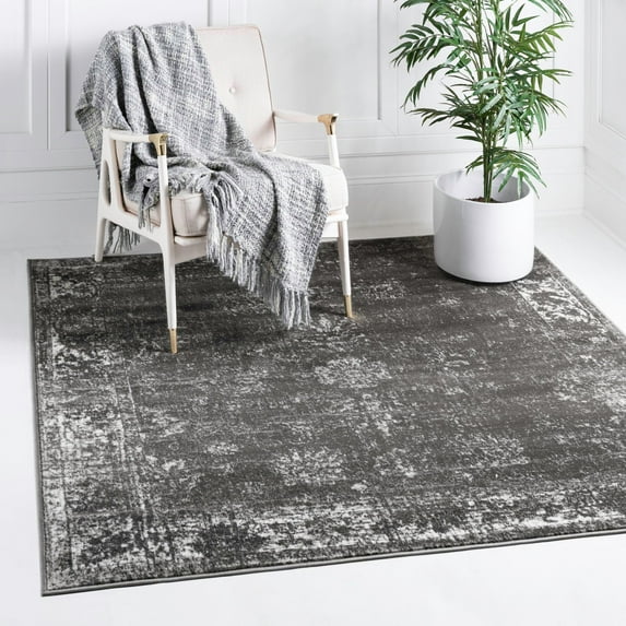 Unique Loom Sofia Collection Area Rug - Casino (7' 10" Square Dark Gray/Ivory)