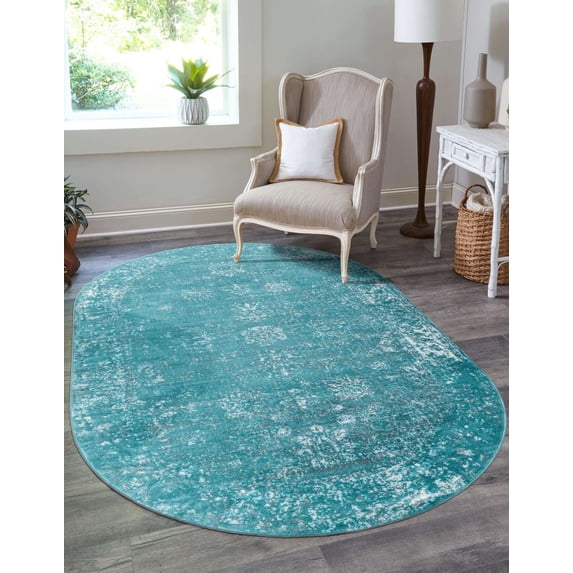 Unique Loom Sofia Collection Area Rug - Casino (7' 10" x 10' Oval Turquoise/Ivory)