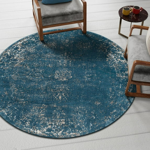 Unique Loom Sofia Collection Area Rug - Casino (7' Round Blue/Ivory)
