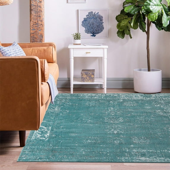 Unique Loom Sofia Collection Area Rug - Casino (8' Square Turquoise/Ivory)