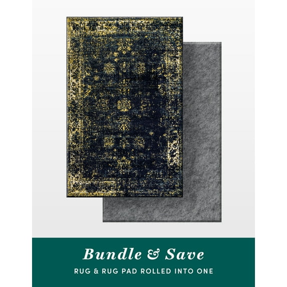 Unique Loom Sofia Collection Area Rug - Casino Bundle (5' 3" x 8' Rectangle Navy Blue/Yellow)