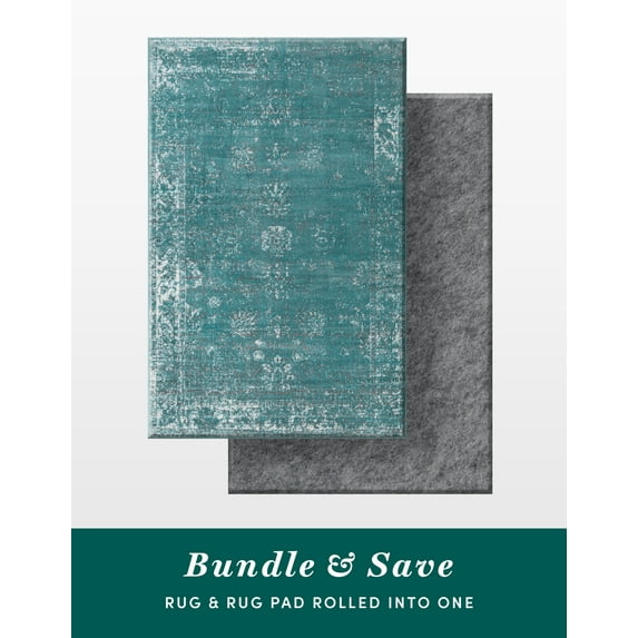 Unique Loom Sofia Collection Area Rug - Casino Bundle (5' 3" x 8' Rectangle Turquoise/Ivory)