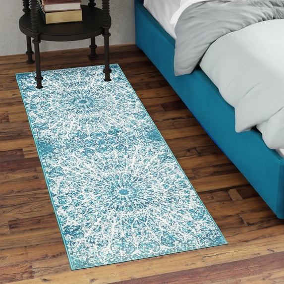 Unique Loom Sofia Collection Area Rug - Grace (3' 3" x 16' 5" Runner Turquoise/Ivory)