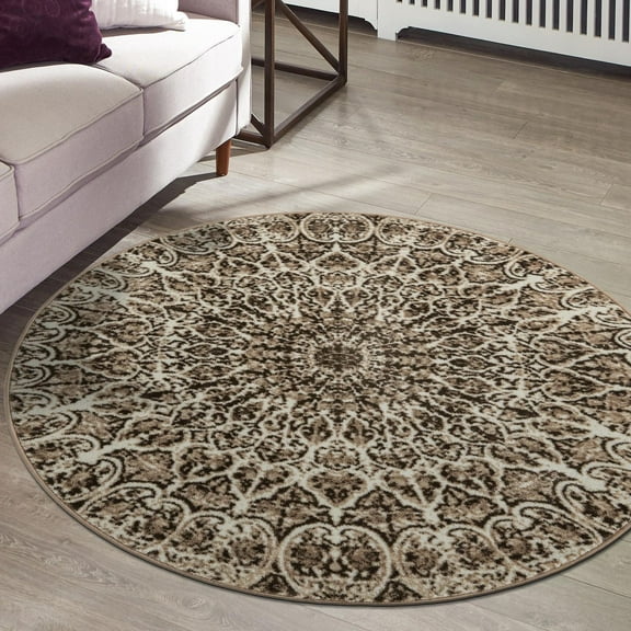 Unique Loom Sofia Collection Area Rug - Grace (5' Round Brown/Ivory)