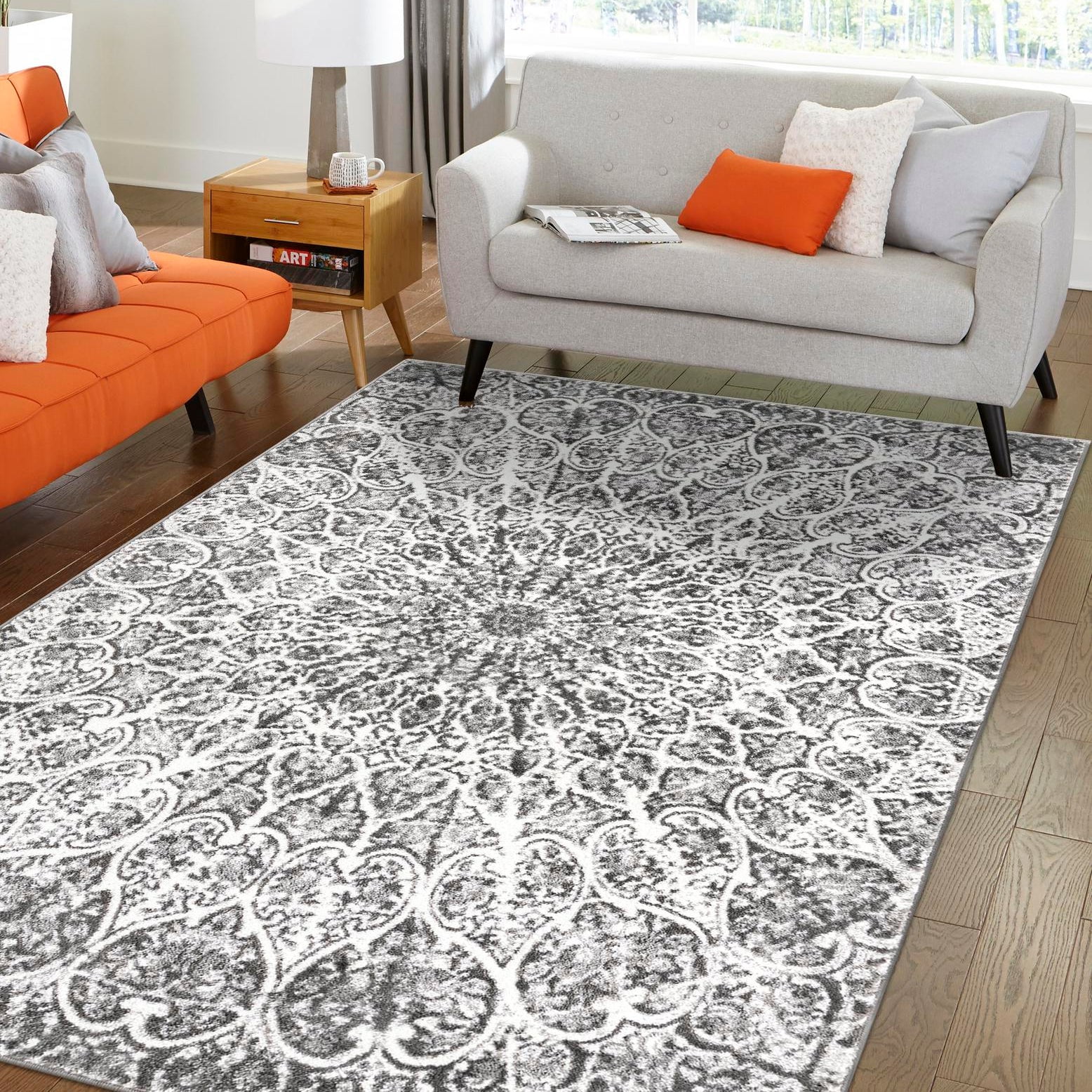 Elysian Gray Geometric 7' x 10' Synthetic Indoor Area Rug
