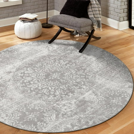 Unique Loom Sofia Collection Area Rug - Grand (12' Round Light Gray/Ivory)
