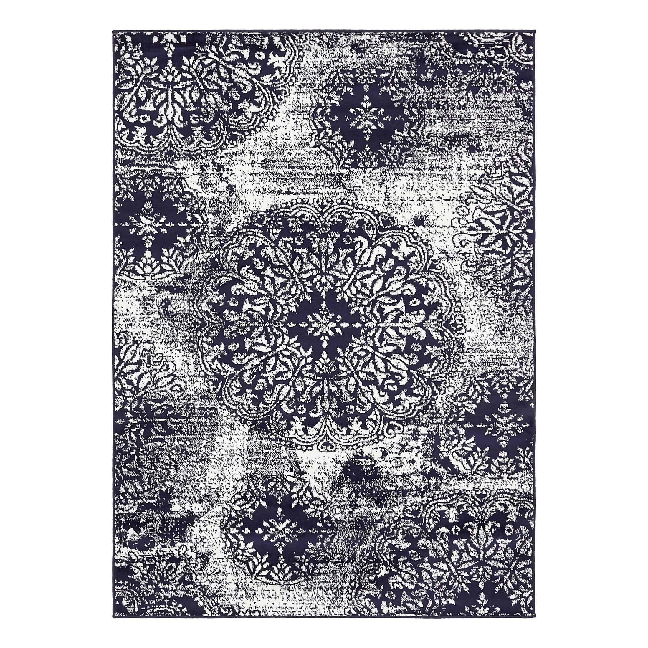 Indigo and Ivory Synthetic Low Pile Bohemian Area Rug