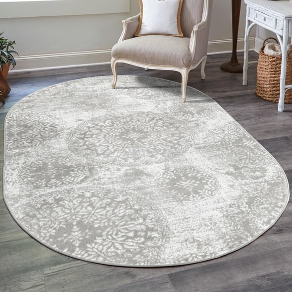 Unique Loom Sofia Collection Area Rug - Grand (5' 3" x 8' Oval Light Gray/Ivory)