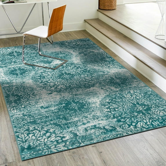 Unique Loom Sofia Collection Area Rug - Grand (5' 3" x 8' Rectangle Turquoise/Ivory)