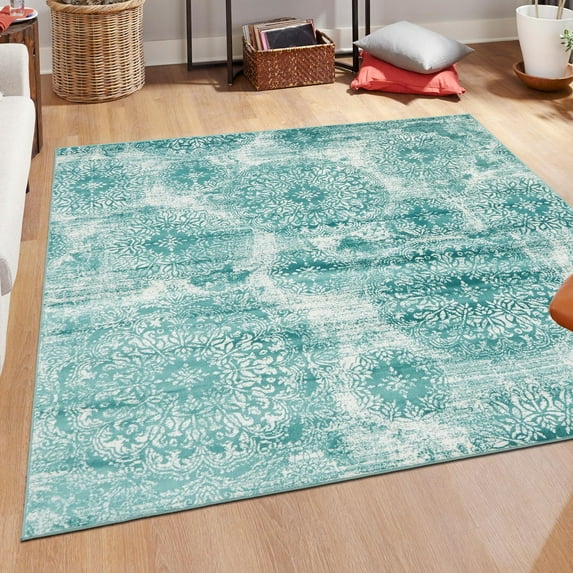 Unique Loom Sofia Collection Area Rug - Grand (6' 1" Square Turquoise/Ivory)