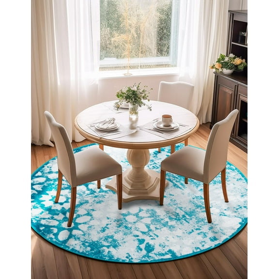 Unique Loom Sofia Collection Area Rug - Larvotto (5' 1" Round Turquoise/Gray)