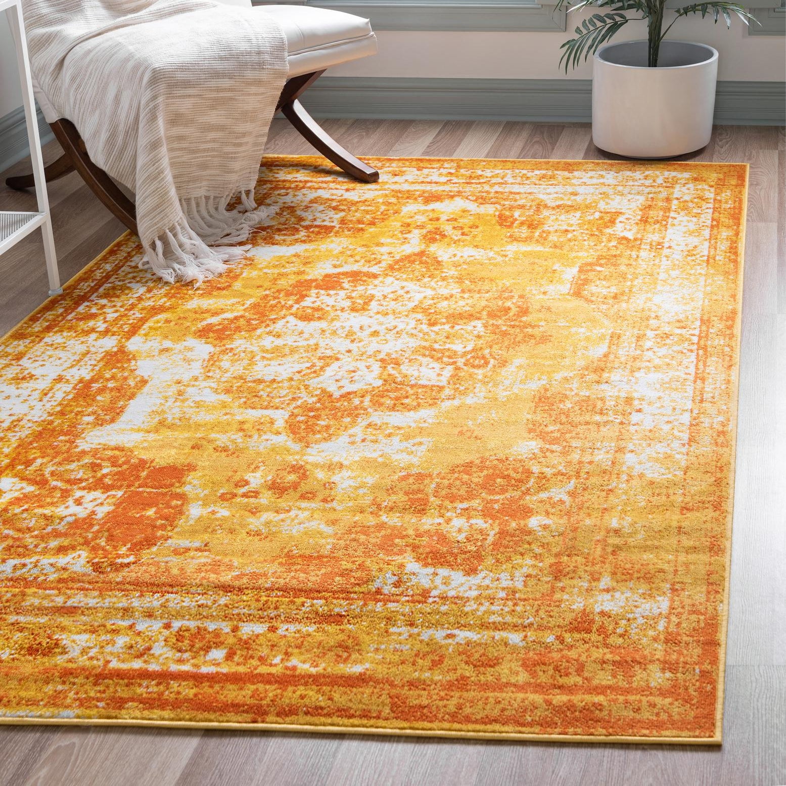 Vibrant Orange and Yellow Rectangular Synthetic Area Rug