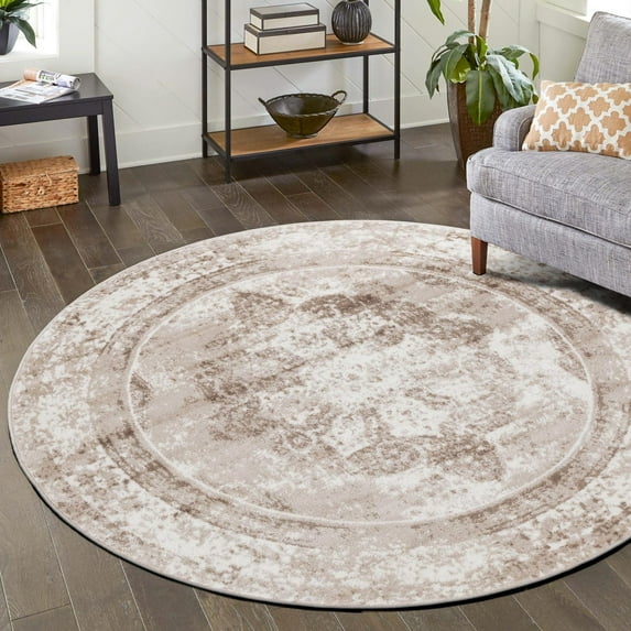 Unique Loom Sofia Collection Area Rug - Salle Garnier (6' 1" Round Beige/Ivory)