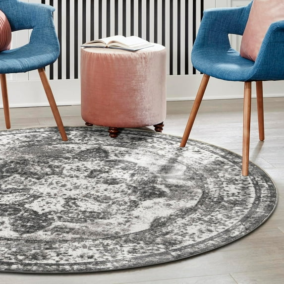Unique Loom Sofia Collection Area Rug - Salle Garnier (7' 1" Round Gray/Ivory)