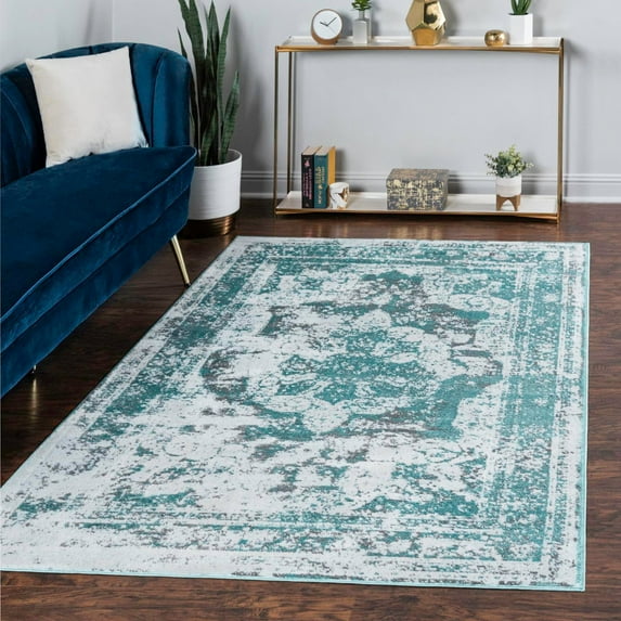 Unique Loom Sofia Collection Area Rug - Salle Garnier (8' x 11' Rectangle Turquoise/Blue)