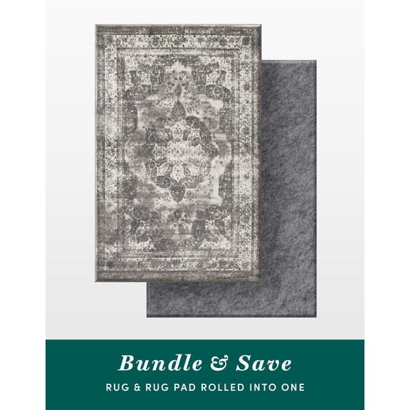 Unique Loom Sofia Collection Area Rug - Salle Garnier Bundle (5' 3" x 8' Rectangle Gray/Ivory)