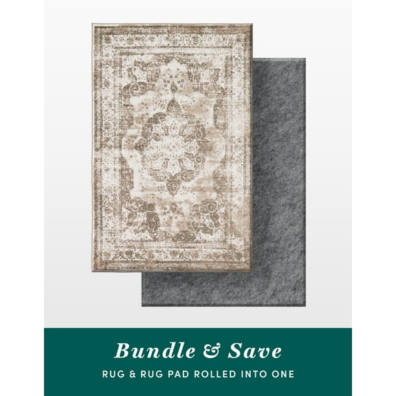 Unique Loom Sofia Collection Area Rug - Salle Garnier Bundle (5' 3" x 8' Rectangle Light Brown/Ivory)