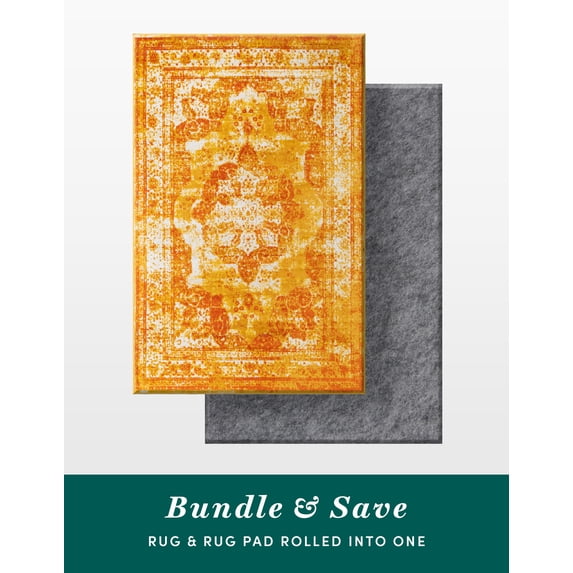 Unique Loom Sofia Collection Area Rug - Salle Garnier Bundle (5' 3" x 8' Rectangle Orange/Yellow)