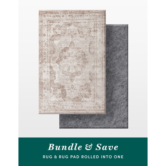 Unique Loom Sofia Collection Area Rug - Salle Garnier Bundle (6' 1" x 9' Rectangle Beige/Ivory)