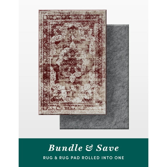 Unique Loom Sofia Collection Area Rug - Salle Garnier Bundle (7' 1" x 10' Rectangle Burgundy/Ivory)