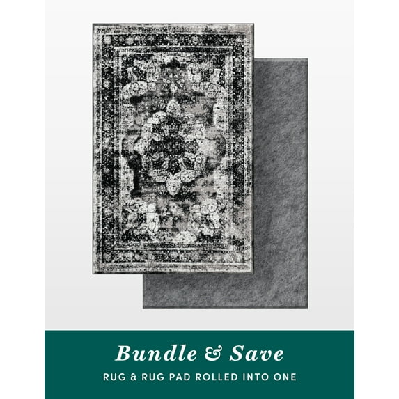 Unique Loom Sofia Collection Area Rug - Salle Garnier Bundle (7' 10" x 10' Rectangle Black/Ivory)