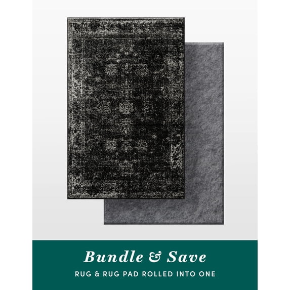 Unique Loom Sofia Collection - Casino Area Rug / Rug Pad Bundle (5' 3" x 8' Rectangle Black/Gray)