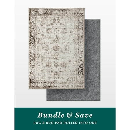 Unique Loom Sofia Collection - Casino Area Rug and Rug Pad Bundle (5' 3" x 8' Rectangle Beige/Brown)