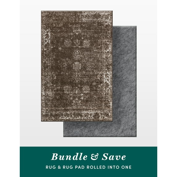 Unique Loom Sofia Collection - Casino Area Rug and Rug Pad Bundle (5' 3" x 8' Rectangle Brown/Ivory)