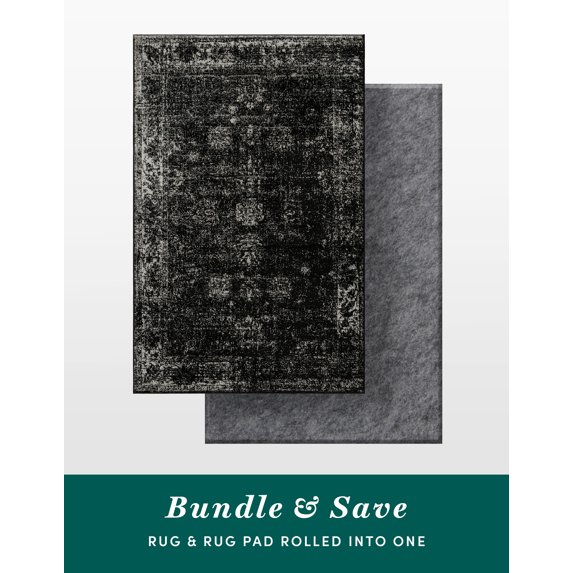 Unique Loom Sofia Collection - Casino Area Rug and Rug Pad Bundle (7' 1" x 10' Rectangle Black/Gray)
