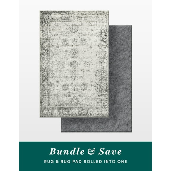 Unique Loom Sofia Collection - Casino Area Rug and Rug Pad Bundle (7' 10" x 10' Rectangle Gray/Beige)