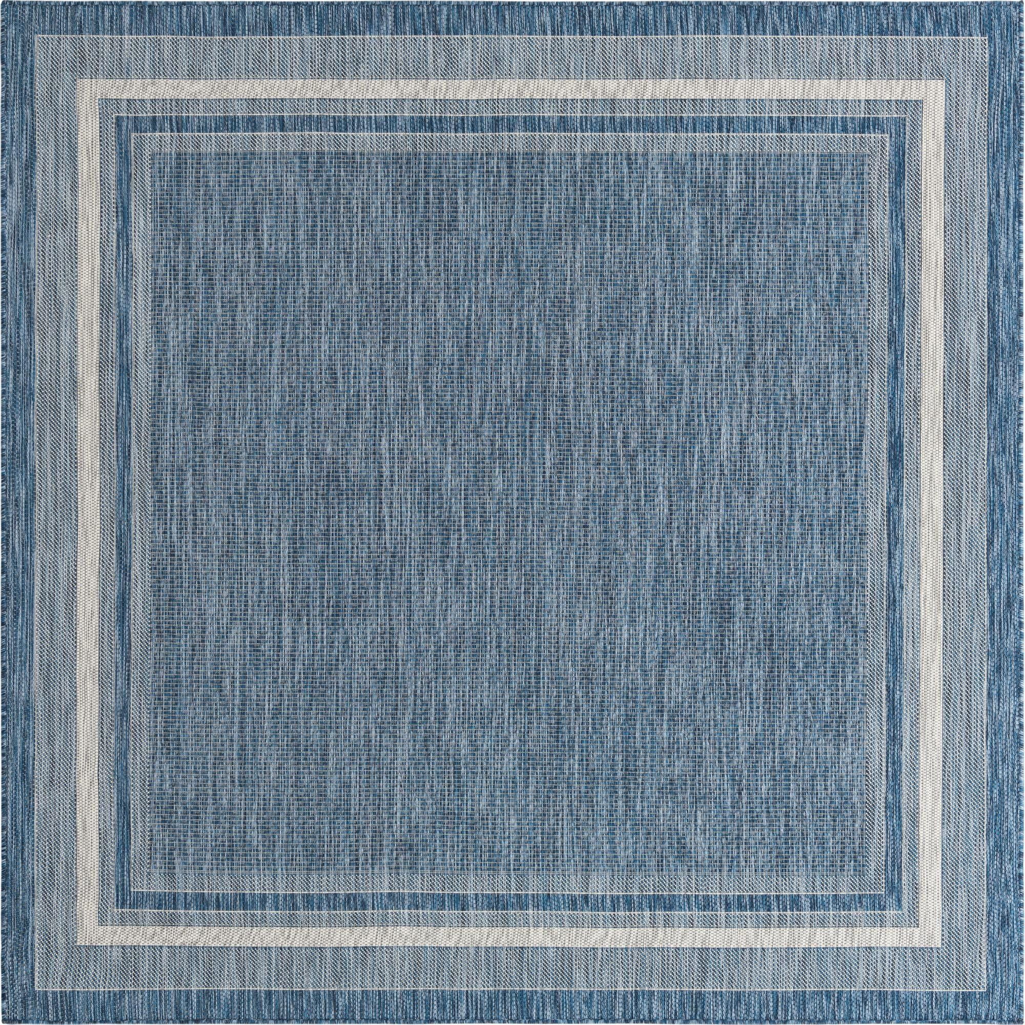 Blue Square Synthetic Flat Woven Outdoor Rug
