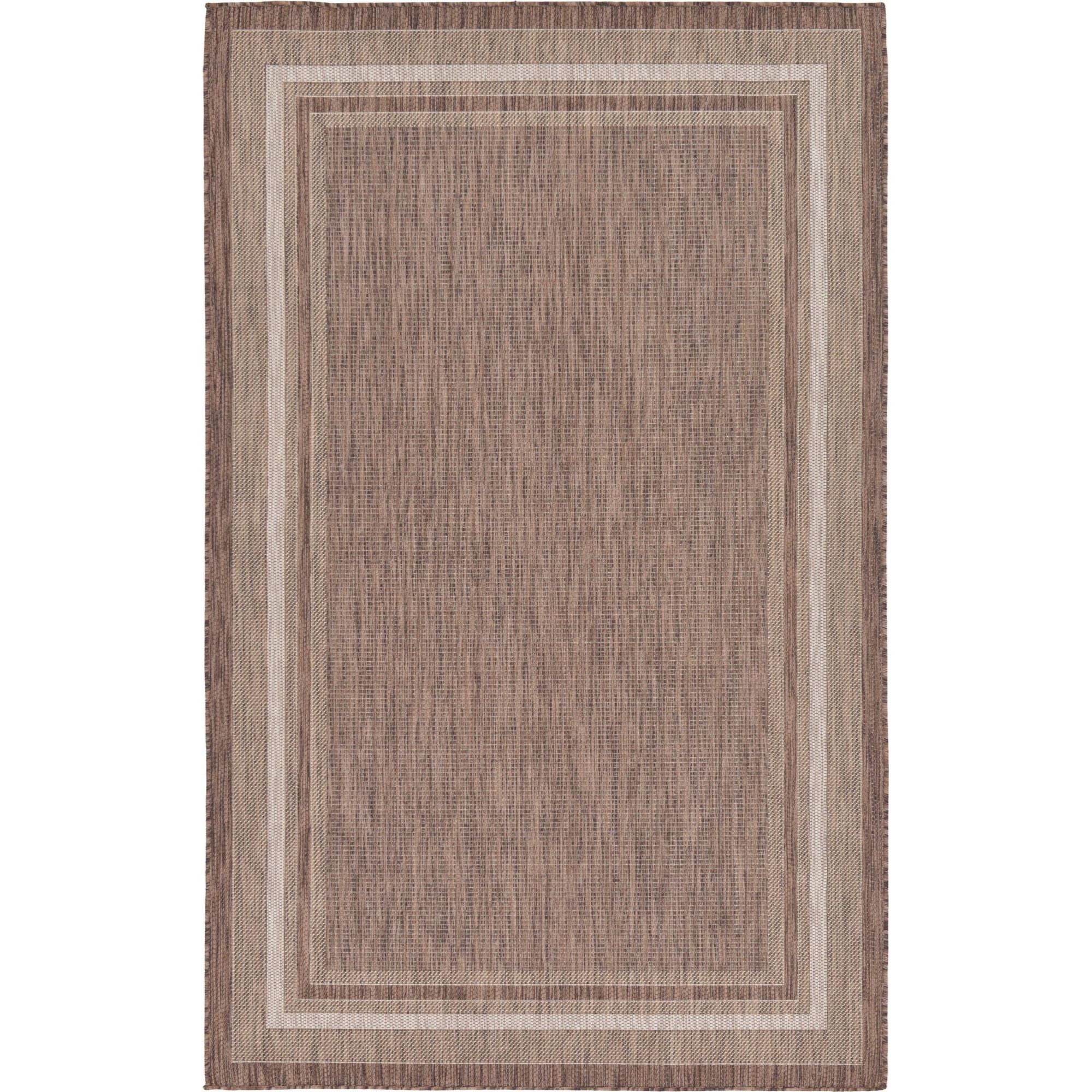 5'3" x 8' Soft Border Brown/Ivory Outdoor Rug