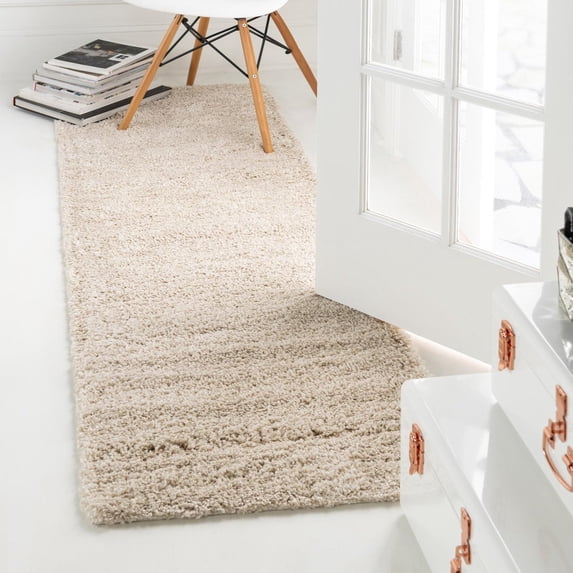 Unique Loom Soft Solid Shag Collection Area Rug - Aras (2' 7" x 13' 1" Runner Oatmeal Beige)