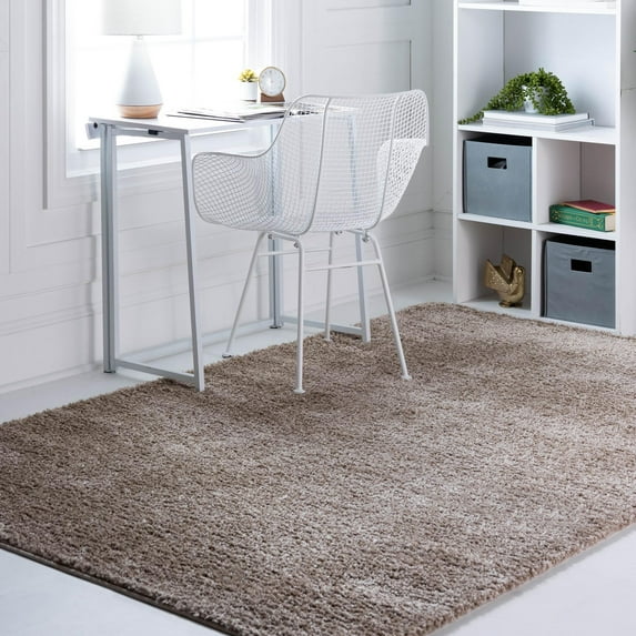 Unique Loom Soft Solid Shag Collection Area Rug - Aras (3' 3" x 5' 3" Rectangle Khaki)