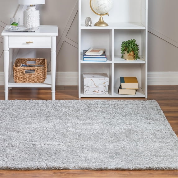 Unique Loom Soft Solid Shag Collection Area Rug - Aras (4' 1" Square Cloud Gray)