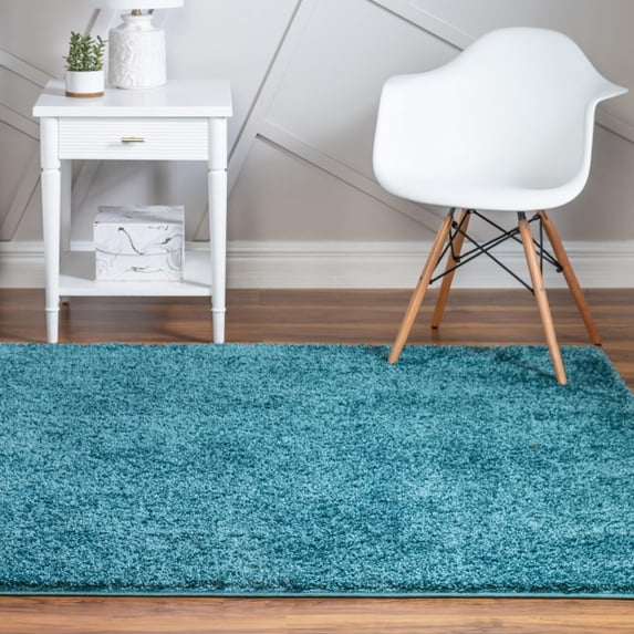 Unique Loom Soft Solid Shag Collection Area Rug - Aras (5' 1" Square Turquoise)