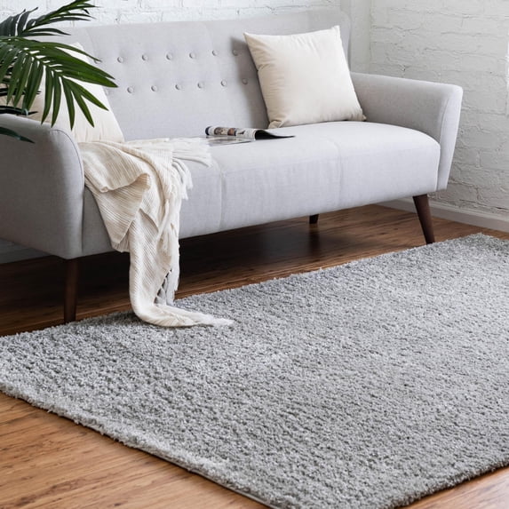 Unique Loom Soft Solid Shag Collection Area Rug - Aras (5' 1" x 8' Rectangle Cloud Gray)
