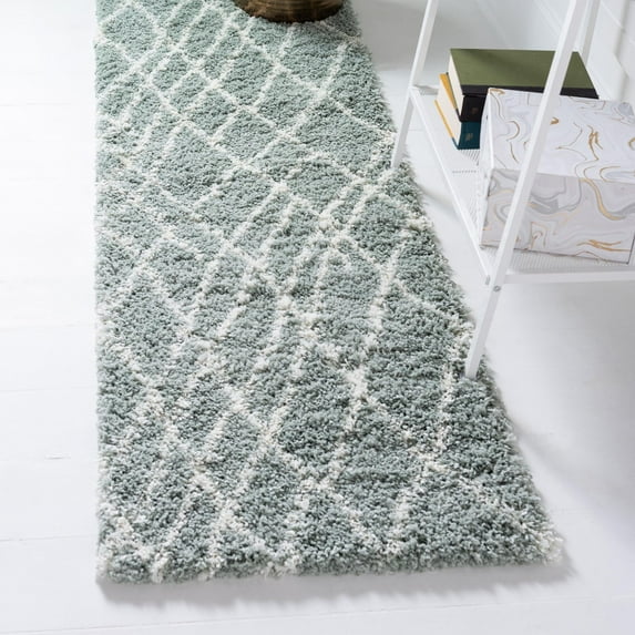 Unique Loom Soft Touch Shag Collection Area Rug - Dora (2' 7" x 10' Runner Sage Green/Ivory)