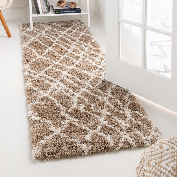 Unique Loom Soft Touch Shag Collection Area Rug - Dora (2' 7" x 13' 1" Runner Khaki/Ivory)