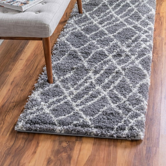 Unique Loom Soft Touch Shag Collection Area Rug - Dora (2' x 6' 9" Runner Pebble Gray/Ivory)