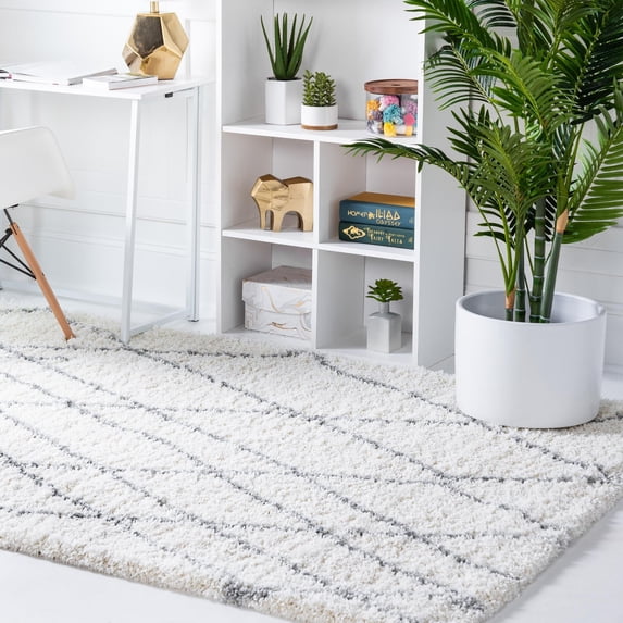 Unique Loom Soft Touch Shag Collection Area Rug - Dora (5' 1" x 8' Rectangle Ivory/Gray)