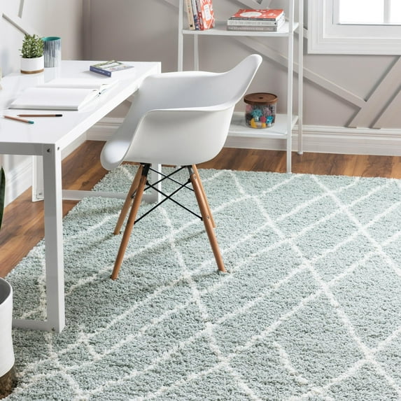 Unique Loom Soft Touch Shag Collection Area Rug - Dora (8' x 11' Rectangle Sage Green/Ivory)