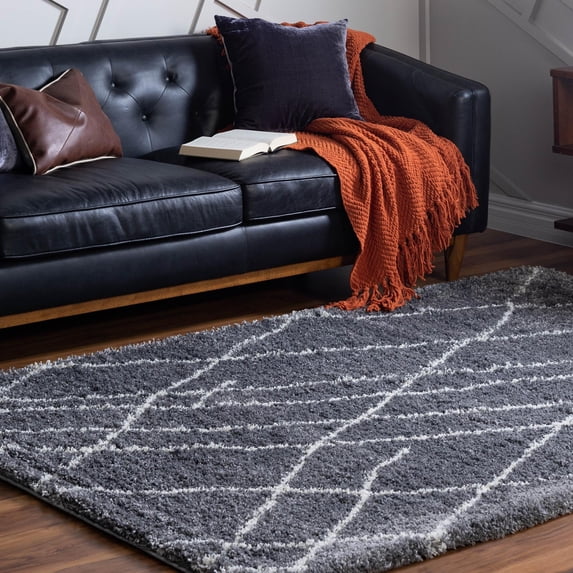 Unique Loom Soft Touch Shag Collection Area Rug - Dora (9' x 12' 2" Rectangle Pebble Gray/Ivory)
