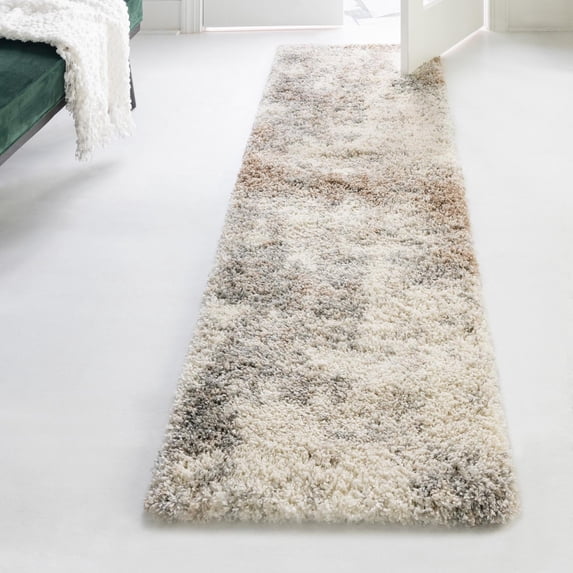 Unique Loom Soft Touch Shag Collection Area Rug - Kofi (2' 7" x 10' Runner Khaki/Ivory)