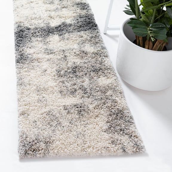 Unique Loom Soft Touch Shag Collection Area Rug - Kofi (2' 7" x 10' Runner Pebble Gray/Ivory)