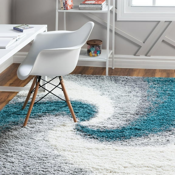 Unique Loom Soft Touch Shag Collection Area Rug - Selin (9' x 12' 2" Rectangle Turquoise/Gray)