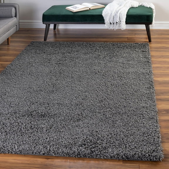 Unique Loom Comfort Solid Shag Collection Area Rug - Solace (3' 3" x 5' 3" Rectangle Graphite Gray)