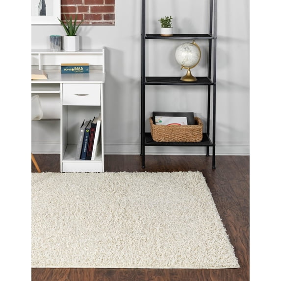 Unique Loom Solace Comfort Solid Shag Rug ,Rectangle,3' 3" x 5' 3" Pure Ivory Shag Solid Living Room Bed Room Dining Room